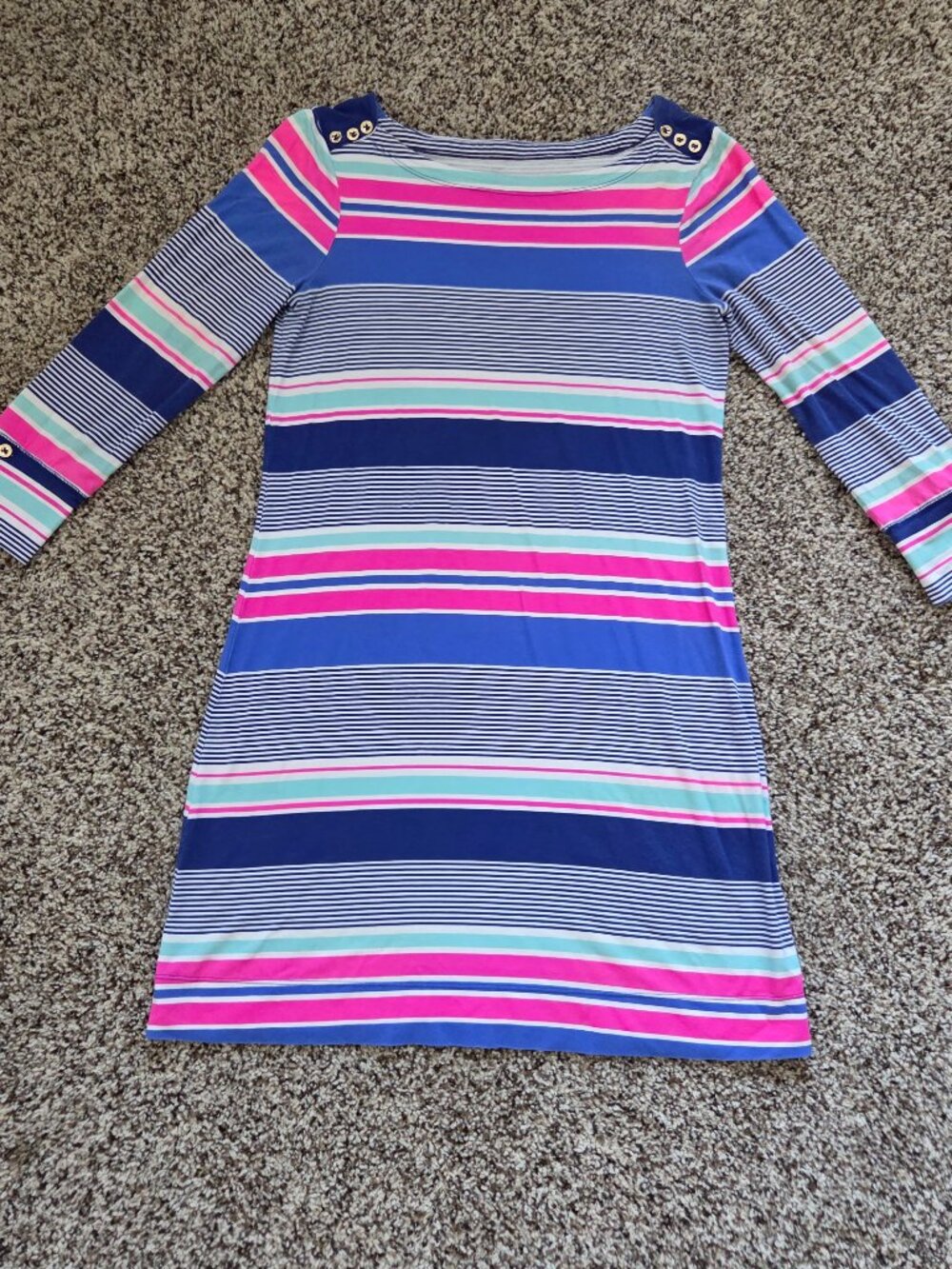 Lilly Pulitzer Womens Striped Jersey Dress Small Boatneck 3/4 Sleeve Stretch
